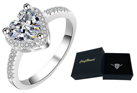 Craftuneed three prong heart shape faux diamond ring 925 silver rings women girl men birthday engagement jewellery gift