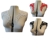 A pair of black red off white lace collar applique sew on cotton lace motif patch