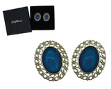 Craftuneed women retro resin gemstone oval shape stud earrings with silver pin