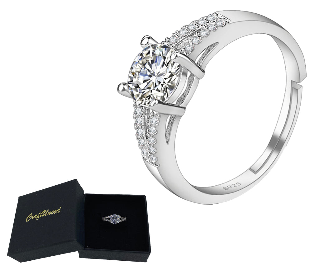 Craftuneed adjustable rings four prong faux diamond ring 925 silver women girl men birthday gift engagement jewellery gift