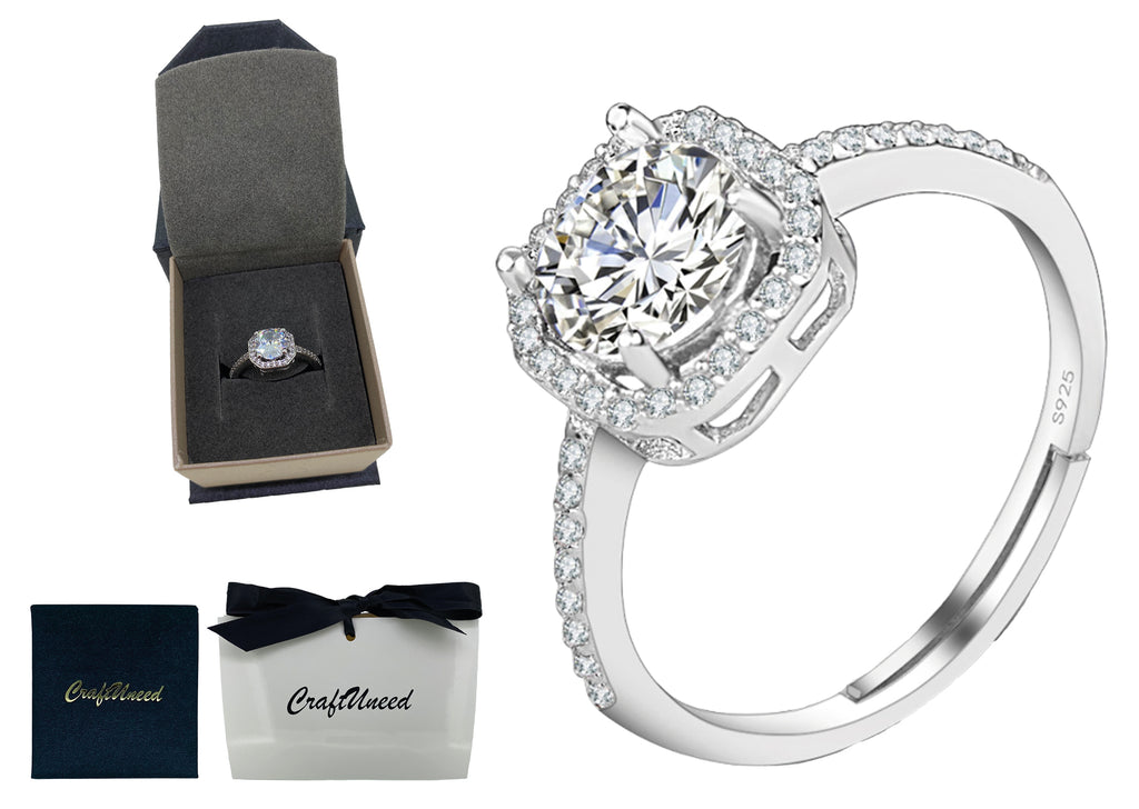 Craftuneed adjustable rings four prong faux diamond ring 925 silver women girl men birthday gift engagement jewellery gift