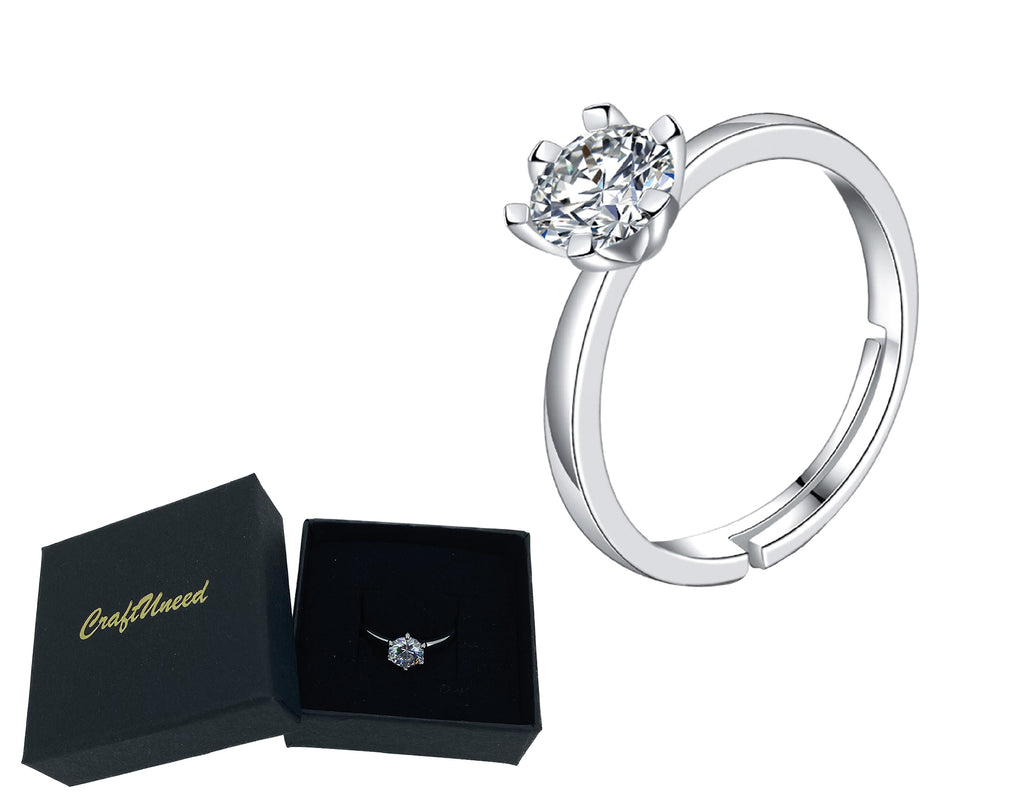 Craftuneed adjustable rings six prong zircon ring 925 silver women girl men birthday gift engagement jewellery gift