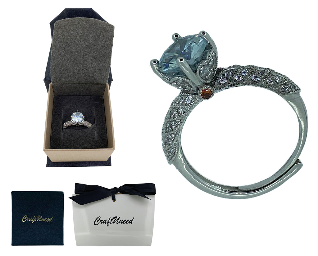 Craftuneed adjustable rings four prong angel wings faux diamond 18K platinum ring women girl men birthday gift engagement jewellery gift