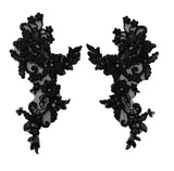 Craftuneed A mirror pair flower beaded lace applique sew on floral beads sequins lace motif patch in black or ivory or red for dress sewing