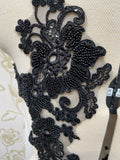 Craftuneed A mirror pair flower beaded lace applique sew on floral beads sequins lace motif patch in black or ivory or red for dress sewing