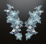 Craftuneed A pair of sew on flower beaded lace applique floral beads sequins tulle lace motif patch