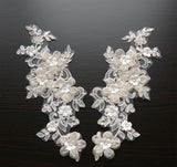 Craftuneed A pair of sew on flower beaded lace applique floral beads sequins tulle lace motif patch