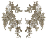 Craftuneed A mirror pair champagne white cord sew on floral lace motif lace applique flower patch