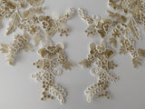 Craftuneed A mirror pair champagne white cord sew on floral lace motif lace applique flower patch