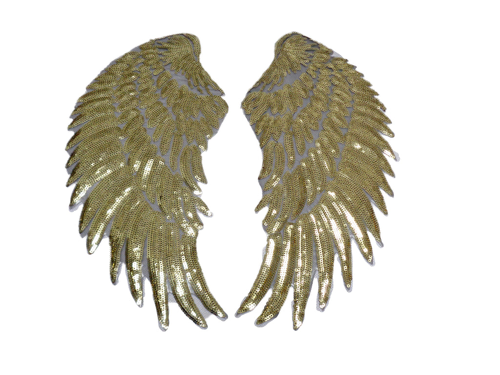 Copy of A pair of silver oA pair of iron on sequins wing applique motif patch sew on sequins feather applique motif patches
