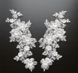 Craftuneed A pair of sew on flower beaded lace applique floral beads sequins tulle lace motif patch