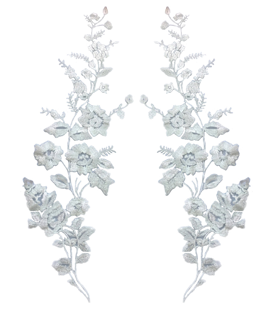 Craftuneed A mirror match pair bridal wedding floral lace applique sew on flower lace motif patch for dress sewing