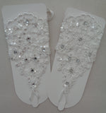 A pair red / white / ivory beaded wedding lace gloves floral bridal lace gloves is for sale. Sold By pair