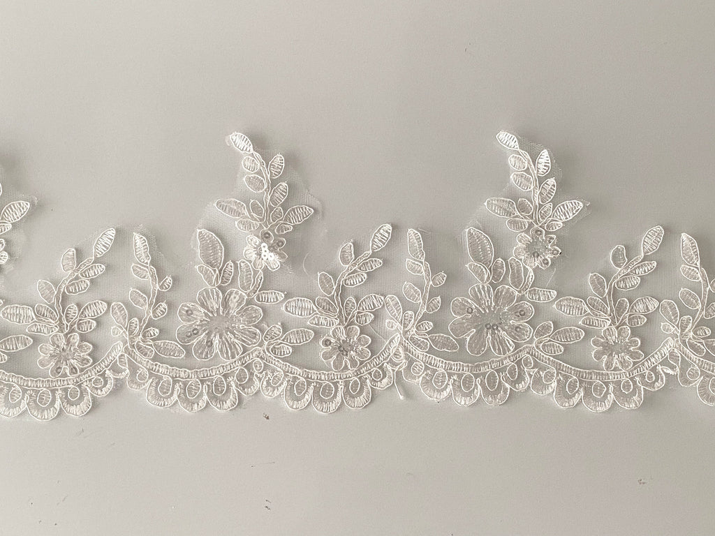 Craftuneed ivory or white sequins floral lace trim sew on bridal wedding dress hem lace trimming Per Yard
