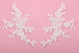 Craftuneed A mirror pair match pair of ivory floral lace applique sew on flower tulle lace motif patch