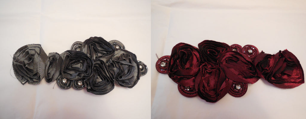 Grey or Dark Red Jewellery Rhinestones fabric floral applique/ motif For sewing