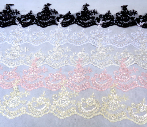 black or baby pink or champagne cream or ivory or white sequins lace trim sequined lace trimming Per Yard