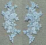 Craftuneed a Pair of blue floral lace applique sew on flower embroidered tulle lace motif patch