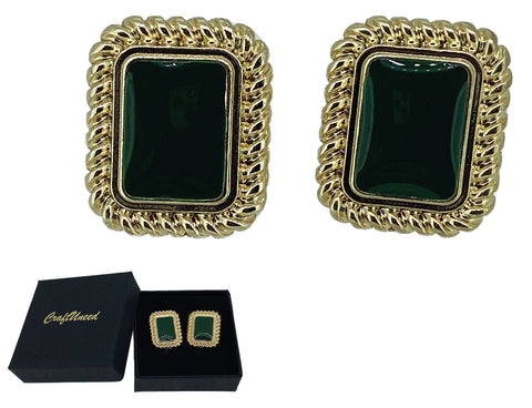 Craftuneed women retro resin gemstone rectangle shape stud earrings silver ear pin birthday Christmas mum gift for her