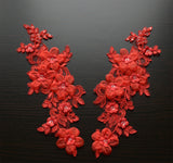 Craftuneed A pair of sew on flower beaded lace applique floral beads sequins tulle lace motif patch