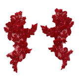 Craftuneed A mirror pair flower beaded lace applique sew on floral beads sequins lace motif patch in black or ivory or red for dress sewing