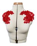 Craftuneed A mirror pair flower beaded lace applique sew on floral beads sequins lace motif patch in black or ivory or red for dress sewing