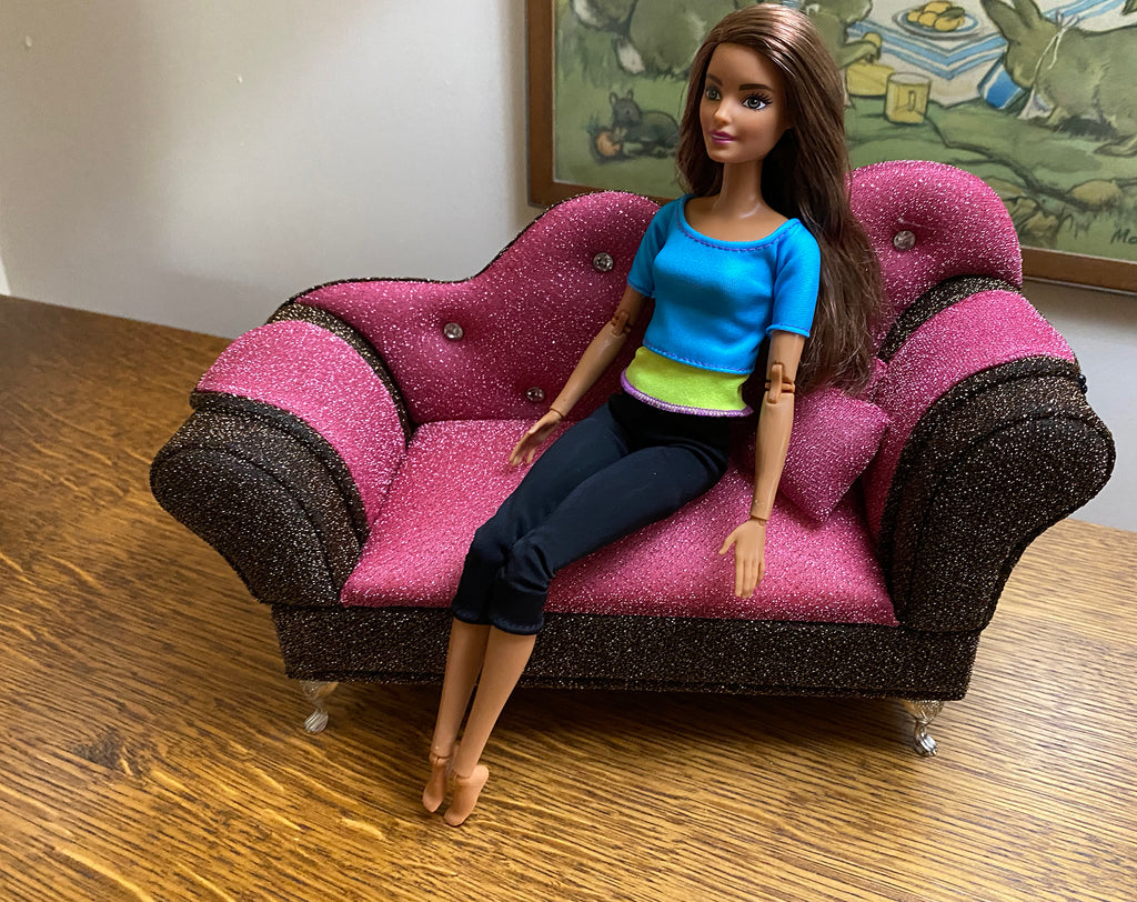 Craftuneed mini 1:6 doll sofa with cushions dollhouse furniture jewellery box with mirror