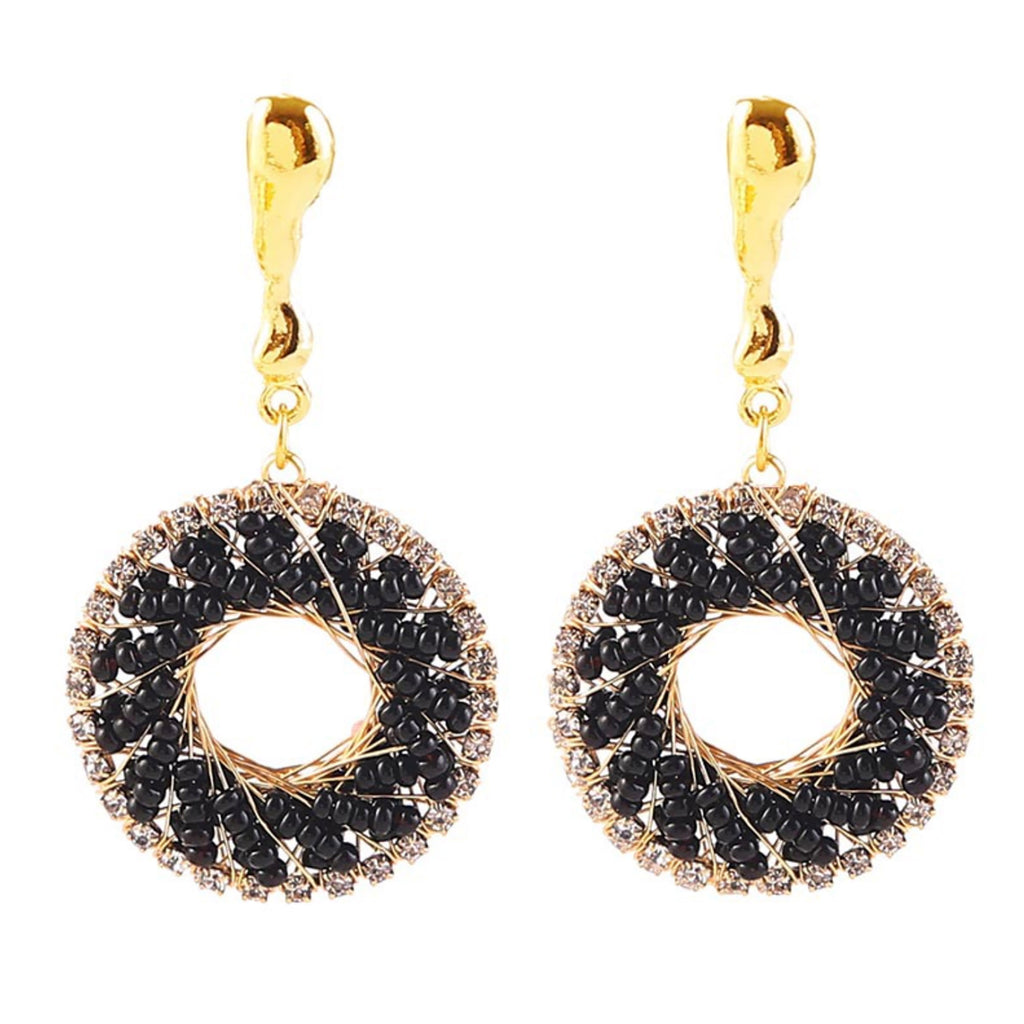 Craftuneed women handmade retro beads rhinestones circle charm earrings box gift Per pair