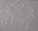 A pair of ivory or white bridal floral collar lace appliques tulle lace motifs for sale. Sold by per pair.