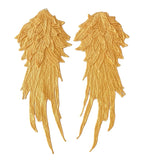 A mirror pair feather wing shape lace motif applique sew on shoulder lace cap sleeves patch for dress making sewing