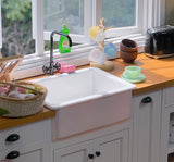 Craftuneed 1:6 Scale Miniature Dollhouse Kitchen Sink Set Basin Tap Faucet Water Stream Doll Wooden Cabinet Furniture