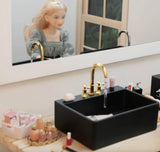 Craftuneed 1:6 Scale Miniature Dollhouse Kitchen Sink Set Basin Tap Faucet Water Stream Doll Wooden Cabinet Furniture