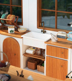 Craftuneed 1:6 Scale Miniature Dollhouse Kitchen Sink Set Basin Tap Faucet Water Stream Doll Wooden Cabinet Furniture