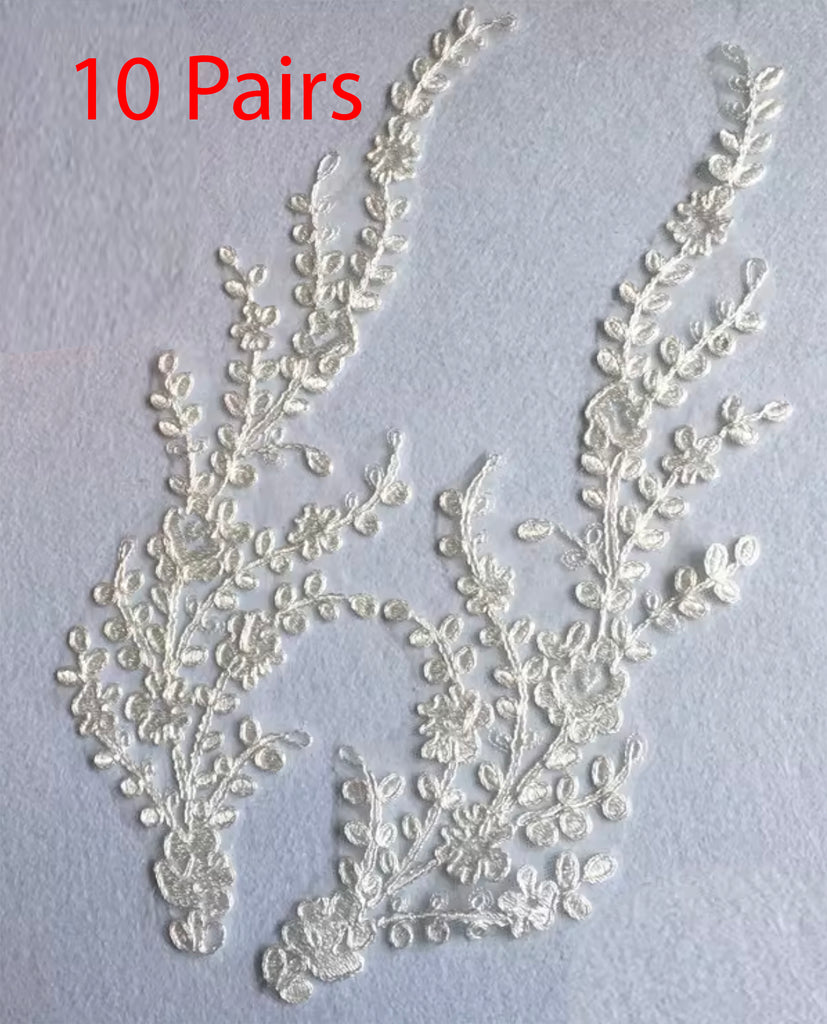 Ivory Floral Lace Applique Pair Bridal Embroidered Lace Motifs 10 Pairs (20pcs)