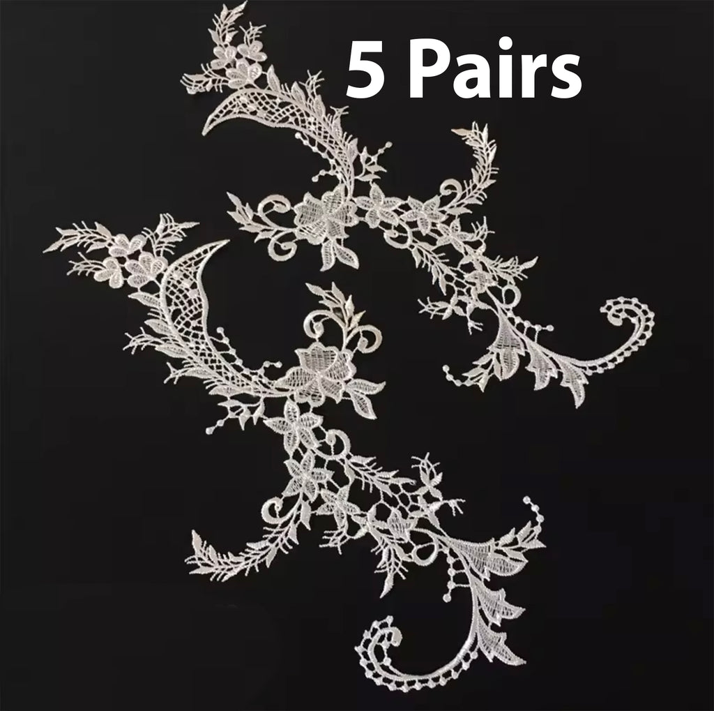Gold Se5 Pairs Ivory Bridal Lace Applique Floral Embroidery Lace Motif Patch For Wedding DIY