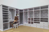 Craftuneed 1:6 scale Miniature Dollhouse L Shape Wardrobe Doll Closet Storage with Mirror Stool &amp; Drawers Furniture