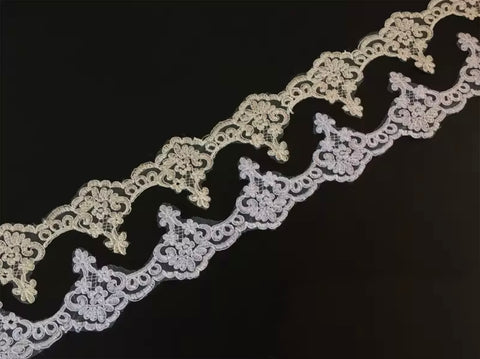 5 Yards Bridal Lace Trim Ivory or White Embroidered Tulle Trimming For Wedding DIY