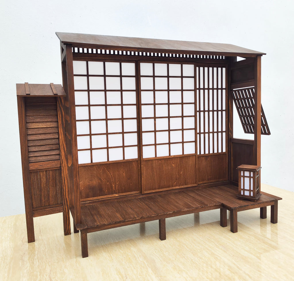 1:6 Dollhouse Japanese House Front Handmade Miniature Wooden Facade Shoji Screen Diorama