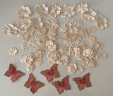 Craftuneed Bundle 141pcs Champagne satin fabric flower petals pink butterfly embroidered lace applique