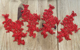 4pcs Red Floral Lace Appliques Embroidered Flower Lace Motif Tulle Patch