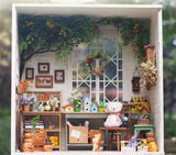 Craftuneed 1:6 scale Wooden Greenhouse Dollhouse Miniature Forest Cottage Diorama Dustproof Doll Display Box with Furniture Handmade