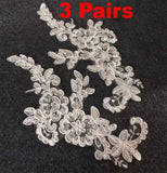 Ivory Floral Lace Applique 3 Pairs, Bridal Lace Motif Wedding Dress Embroidered Patch