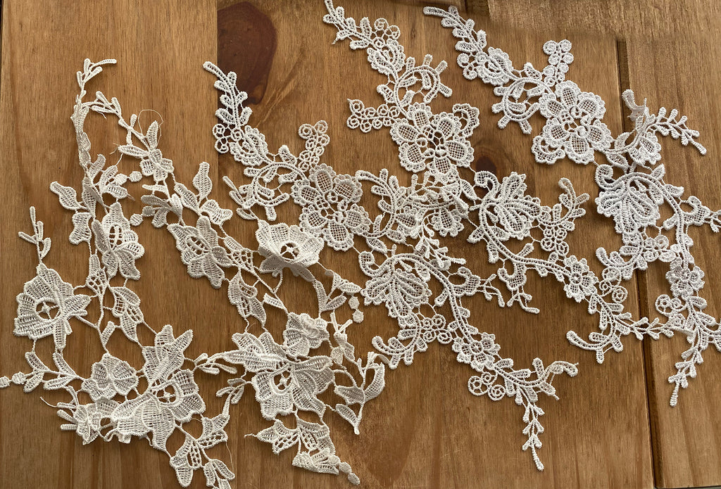 5pcs Floral Embroidered Lace Applique Bundle Ivory White Lace Motif Patches