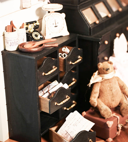 Craftuneed 1:6 Miniature Wooden Black Storage Cabinet Removable Drawers Dollhouse Vintage Organizer Furniture For Dolls Handmade