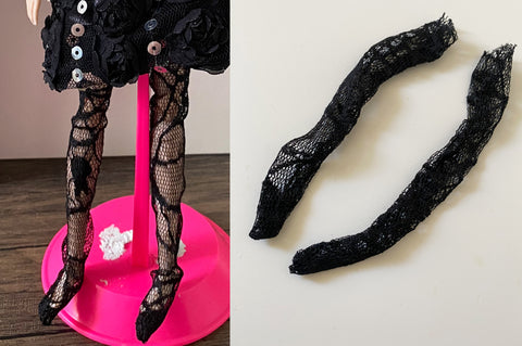 Craftuneed 1:6 handmade 29cm - 30cm height doll lace thigh length tights black One size Handmade