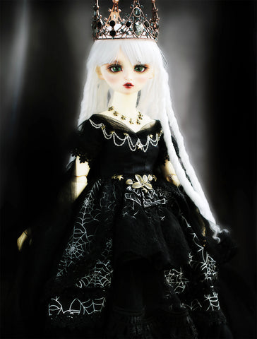 Craftuneed Gothic Queen Doll Dress with Crown Halloween Black Spider Web Witch Gown Costume for 1/6, 1/4, 1/3 Scale Dolls