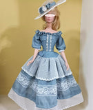 Craftuneed Handmade 1:6 Scale miniature Victorian Style Doll Dress and Hat Elegant Blue Lace Gown for Collectible Dolls