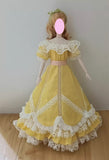 Craftuneed Handmade 1:6 miniature Vintage inspired yellow doll lace dress with delicate ruffle details fit to 28cm - 32cm height dolls