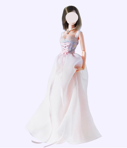 Handmade 1:6 Scale Doll Chiffon Dress with Necklace Miniature Light Pink Princess Gown