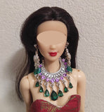1:6 Scale Doll Necklace and Earrings Set Miniature Rhinestone Jewellery Handmade